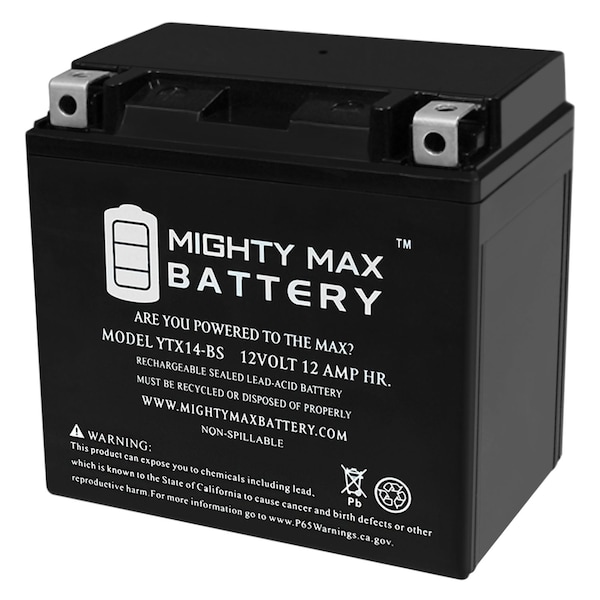 Mighty Max Battery YTX14-BS Replaces Kawasaki KVF KFX 700 Brute