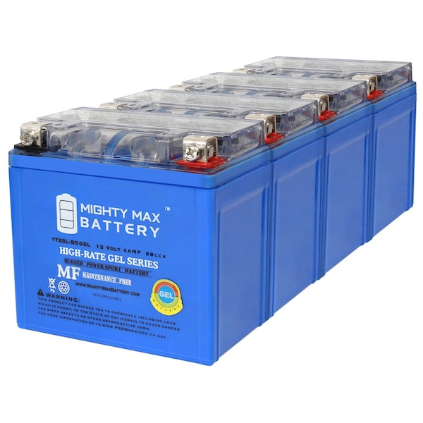 MIGHTY MAX Battery YTX5L-BSGEL 12V 4AH Replacement Battery compatible with Duromax 4400 4400XE Generator - 4PK, MAX3997493
