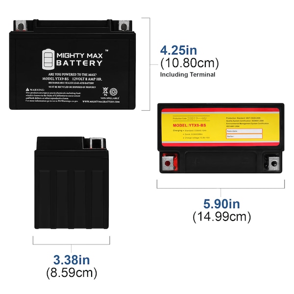 Chrome Battery YTX9-BS ATV Battery – 12V 10Ah, 120 CCA, Sealed Lead Acid – Fits Arctic Cat DVX400 400CC & More