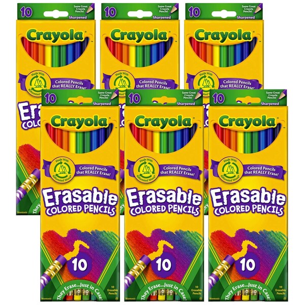 Crayola Erasable Colored Pencils, 10 Colors Per Set, 60PK 684410