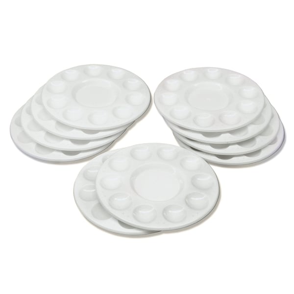 Round Plastic Paint Trays for Classroom White 10 Pack