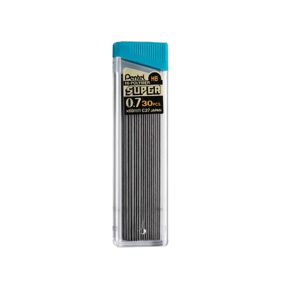 Pentel HB Super Hi-Polymer Leads, 0.7mm, Black, 30 Leads/Pack 