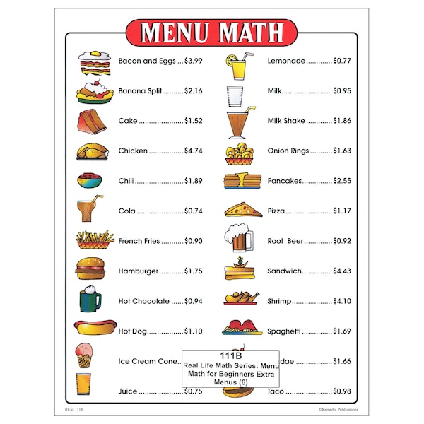 Remedia Publications Menu Math Remedia Publications Menu Math for Beginners, 6 Extra Price Lists, PK6 ...