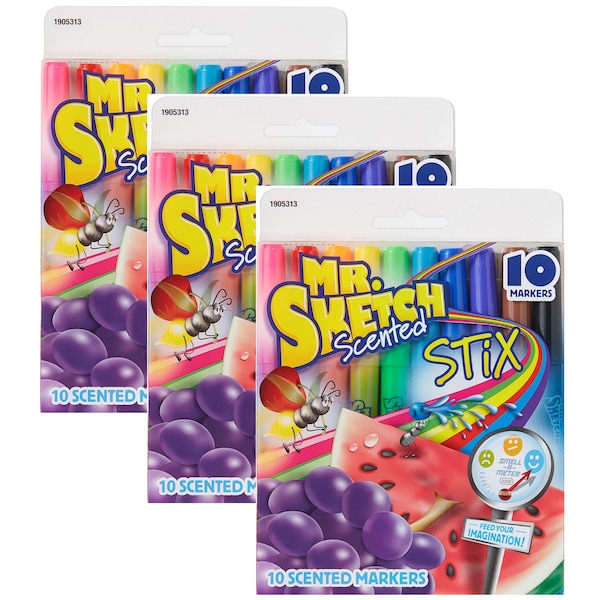Mr. Sketch Scented Stix Markers Fine Tip Assorted Colors 10-Count