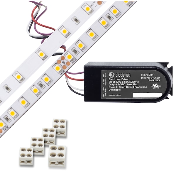 Diode Led 100 LED Tape Light 24V 3500K 16.4 ft & MikroDIM Driver DI-KIT ...