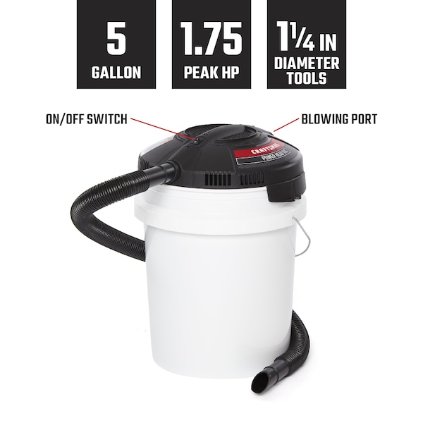 Craftsman Wet/Dry Vac Powerhead, 1.75 Peak HP Bucket Vacuum