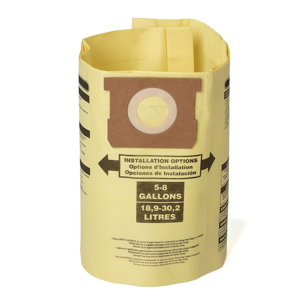 Craftsman Fine Dust Wet/Dry Vac Dust Bags for 5-8 Gal. Shop Vac Branded Vacuums, 2PK CMXZVBE38775 - main