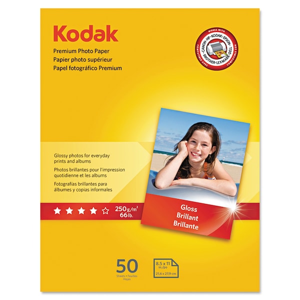 Kodak Premium Photo Paper, 8.5 mil, 8.5 x 11, Glossy White, 50PK