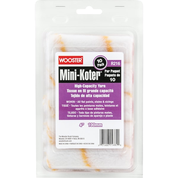 Wooster Yarn Paint Roller Cover, Smooth, 4" L, PK10 R116-4 - main