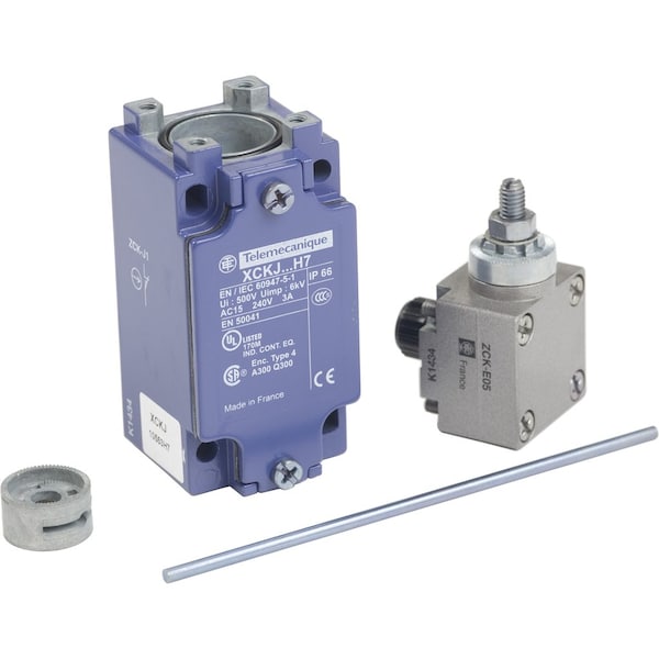 Telemecanique Sensors Limit Switch, Adjustable Rod, Rotary, 1NC/1NO, 10A at 240V AC, Actuator Location: Side XCKJ10553H7 - main