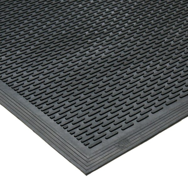 Rubber-Cal Anti-Slip Entrance Mat, Rubber, 0.38 in Thick, Black, 3 ft W x 5 ft L 03-239-LI - main