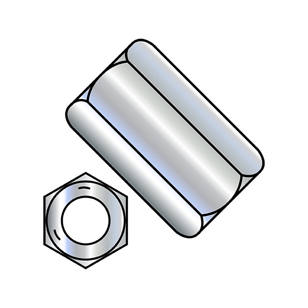 Zoro Select Coupling Nut, #8-32, Steel, Grade 5, Zinc Plated, 5/8 in Lg, 5/16 in Hex Wd, 1250 PK 081005NCUP5 - main