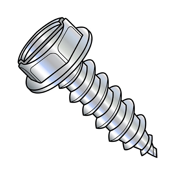 Zoro Select Sheet Metal Screw, 5/16"-9 x 3 in, Zinc Plated Steel Flange Hex Head Slotted Drive, 200 PK 314807ASW - main