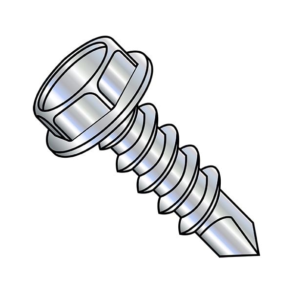 Zoro Select Self-Drilling Screw, 1/4"-14 x 1 in, Zinc Plated Steel Flange Hex Head External Hex Drive, 2000 PK 141607KW - main