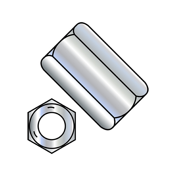 Zoro Select Coupling Nut, 1/4"-20, Steel, Grade 5, Zinc Plated, 7/8 in Lg, 7/16 in Hex Wd, 750 PK 141407NCUP5 - main