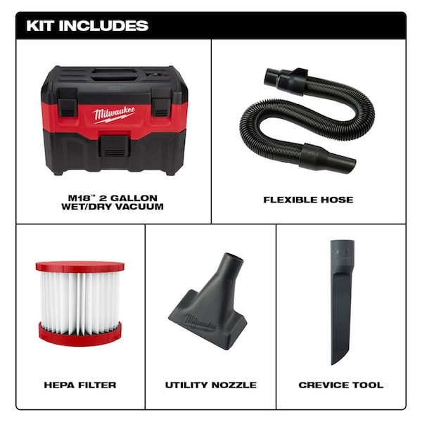 MILWAUKEE M18 Wet/Dry Vacuum (0880-20) | Zoro