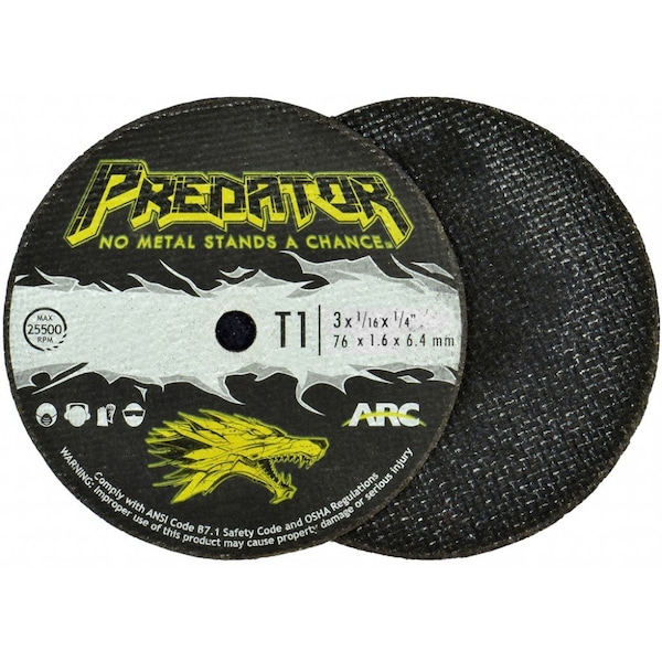 Arc Abrasives Abrasive Cut-Off Wheel, Type 1, 3 in Dia, 1/16 in Thick, 1/4 in Arbor Hole Size, Aluminum Oxide 903161403 - main
