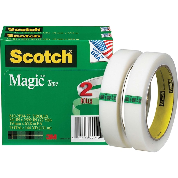 Scotch Magic Tape 810-2P34-72, PK12 8102P3472