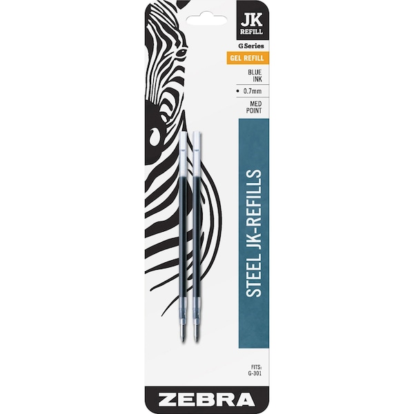 Zebra Pen Zebra G-301 JK Gel Stainless Steel Pen Refill - 0.70 mm Point - Blue Ink - Acid-free - 2-/ Pack 88122 - main