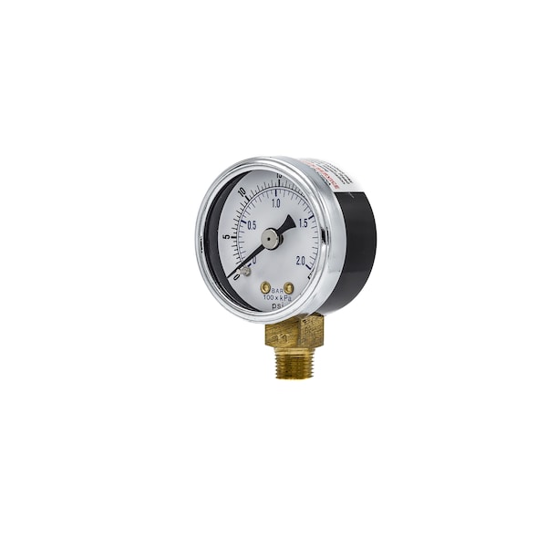 Pic Gauges Air Gauge, 2", 0/30 psi, 1/8"Mount, 2 in Dial, 1/8 in NPT Male Lower Location 101D-208C - main