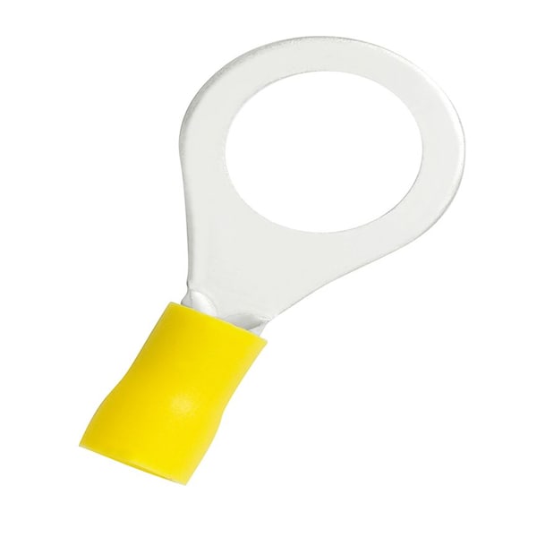 Panduit Ring Terminal, 1/2 in Stud Size, 10 AWG, 600 V, Vinyl Insulated, Yellow, 25 PK EV10-12RB-Q - main