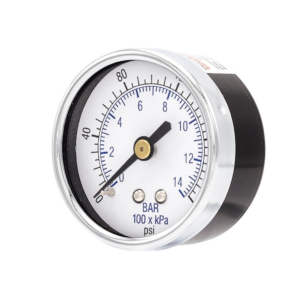 Pic Gauges Air Gauge, 2", 0/200 psi, 1/4" CBM, 2 in Dial, 1/4 in NPT Male Center Back Location 102D-204G - main