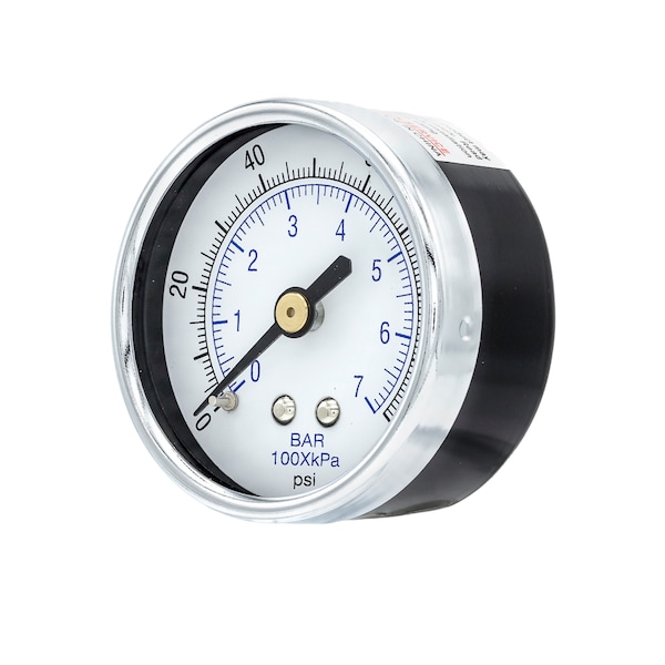 Pic Gauges Air Gauge, 2", 0-100psi, 1/8"CBM, Glass Lens, 2 in Dial, 1/8 in NPT Male Center Back Location 102D-208E-GL - main