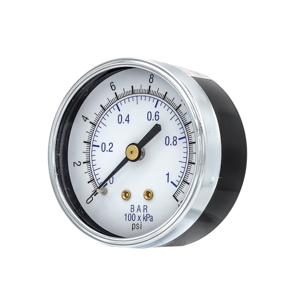 Pic Gauges Air Gauge, 2-1/2", 0/15psi, 1/4" BackMount, 2 1/2 in Dial, 1/4 in NPT Male Center Back Location 102D-254B - main