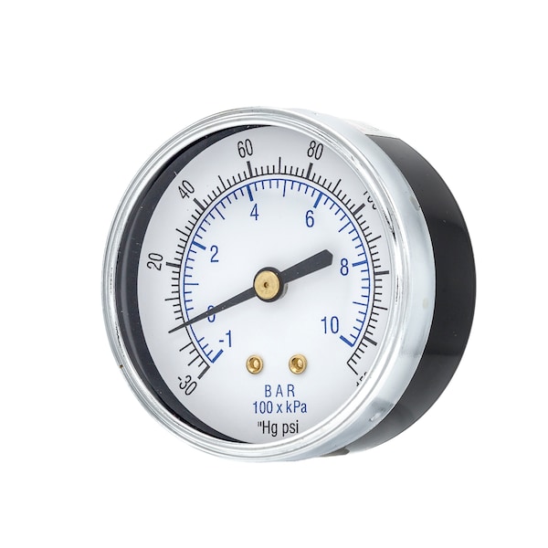 Pic Gauges Air Gauge, 2-1/2", 30/0/150psi, 1/4"BackMnt, 2 1/2 in Dial, 1/4 in NPT Male Center Back Location 102D-254CF - main