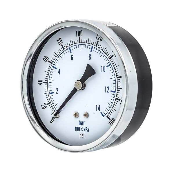 Pic Gauges Air Gauge, 3-1/2", 0-200 psi, 1/4"CBM, 3 1/2 in Dial, 1/4 in NPT Male Center Back Location 102D-354G - main