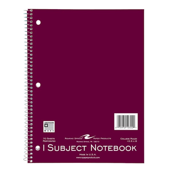 Roaring Spring Case of Wirebound Notebooks, 10.5"x8", 1 Sub, 120 sht, Asstd. Cover Colors, College Ruled w/Margin, PK24 10322CS - main