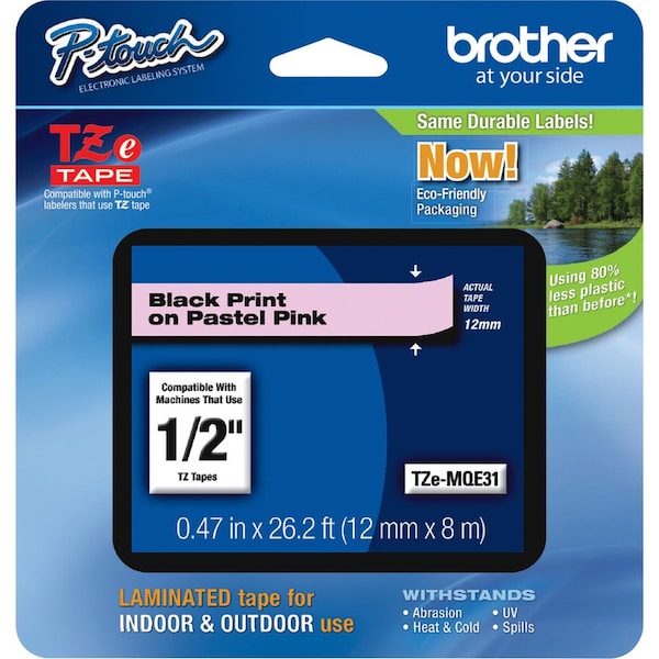 Brother P-touch TZe Laminated Tape - 15/32" Width - Pastel Pink - 1 Each TZEMQE31 - main