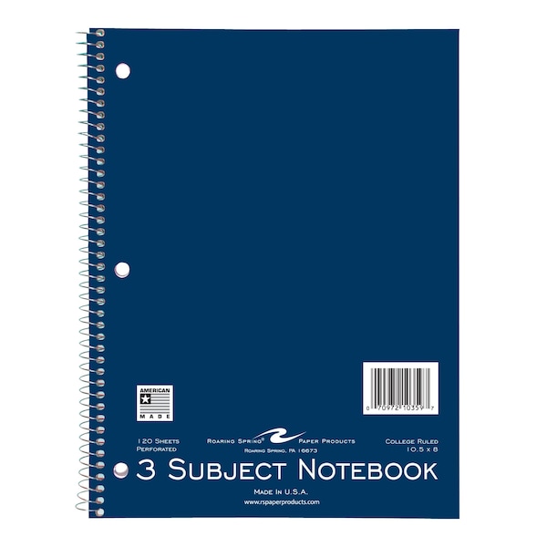 Roaring Spring Case of 3 Sub Wirebound Notebooks, 10.5"x8", 120 sht, Asstd. Cover Colors, College Ruled w/Margin, PK24 10359CS - main