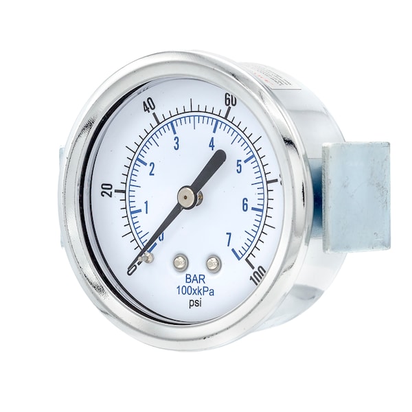 Pic Gauges Air Gauge, 2-1/2", 0/100psi, 1/4"CBM UClamp, 2 1/2 in Dial, 1/4 in NPT Male Back Location 103D-254E - main