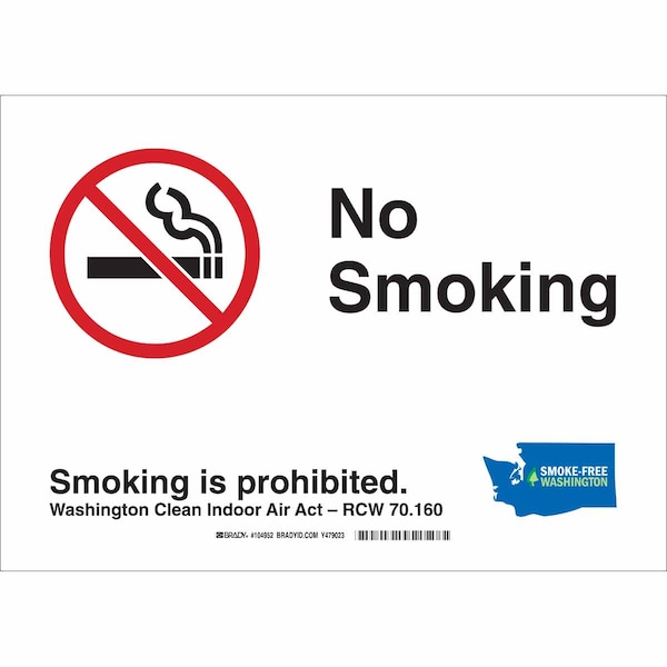 Brady No Smoking Sign, 10" H, 14 in W, Fiberglass, Rectangle, English, 104954 104954 - main