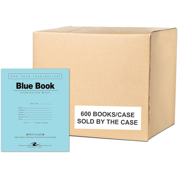 Roaring Spring Case of Recycled Exam Blue Books, 8.5"x7", 8 Sheets/16 Pages, Wide Ruled with Margin, PK600 77608CS - main
