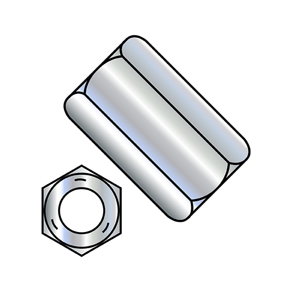 Zoro Select Coupling Nut, 3/8"-16, Steel, Grade 5, Zinc Plated, 1-3/4 in Lg, 5/8 in Hex Wd, 300 PK 372810NCUP5 - main