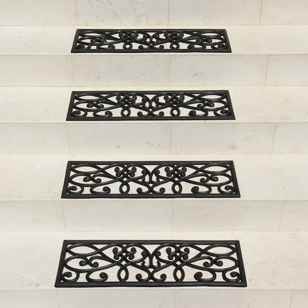 Rubber-Cal 6-Piece New Amsterdam Non-Slip Treads Rubber Step Mats, 9.75 by 29.75-Inch, Black, PK6 10-104-005-6PK - main