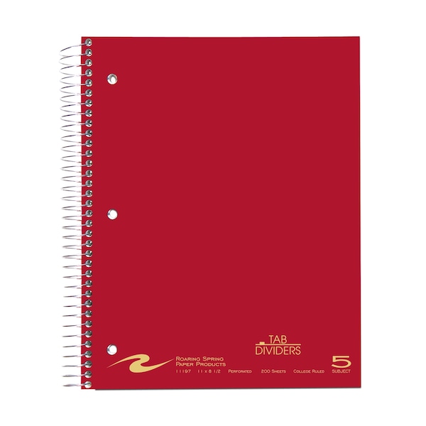 Roaring Spring Case of 5 Subject Wirebound Notebooks, 11"x8.5", 200 sht, Saranac cover, Asstd. Colors, College Rule, PK12 11197cs - main