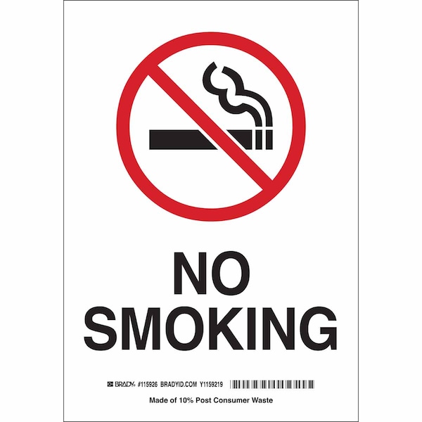Brady No Smoking Sign, 14 in H, 10" W, Rectangle, English, 42697 42697 - main