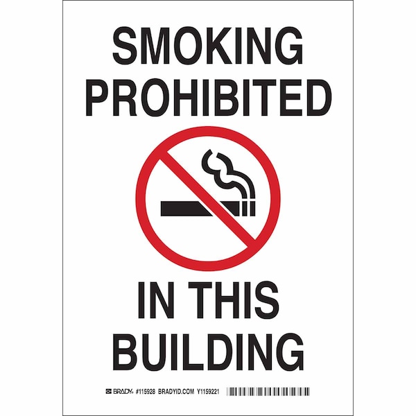 Brady Smoking Prohibited In This Building, 10 in x 7 in, Rectangle, Plastic, 116092 116092 - main