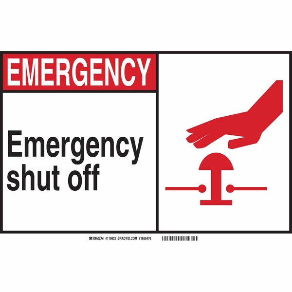 Brady Emergency, Emergency Shut off, 7" W x 5" H, Rectangle, Polyester, 120118 120118 - main