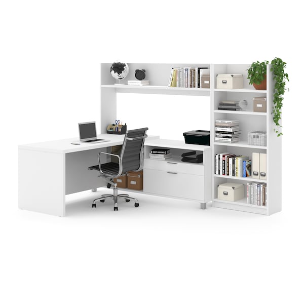 Bestar Pro-Linea L-Desk With Bookcase, White 120896-17 - main