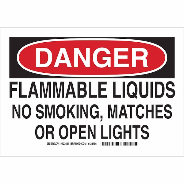 Brady Danger No Smoking Sign, 7" H, 10" W, Plastic, Rectangle, English, 123690 123690 - main