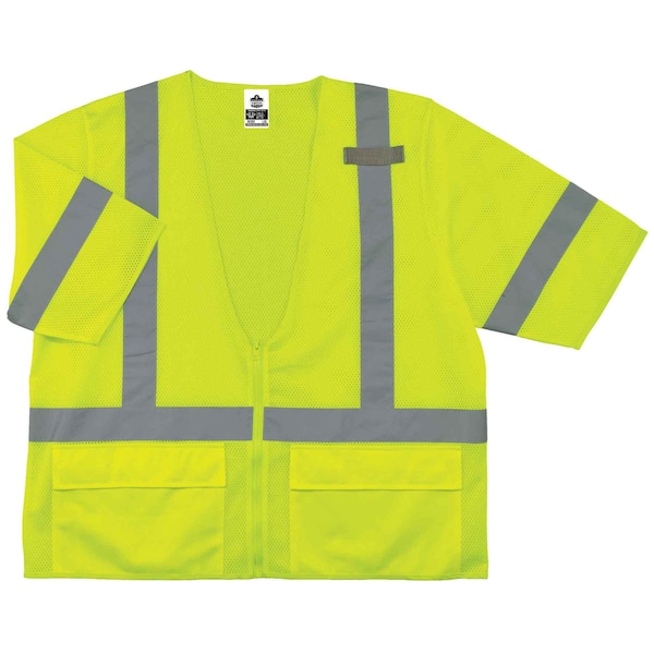 Ergodyne Hi-Vis Economy Vest w/Sleeves 2XL Class 3 U Back, , Zipper 3 Pockets, 1 Mic Tab 8320Z - main