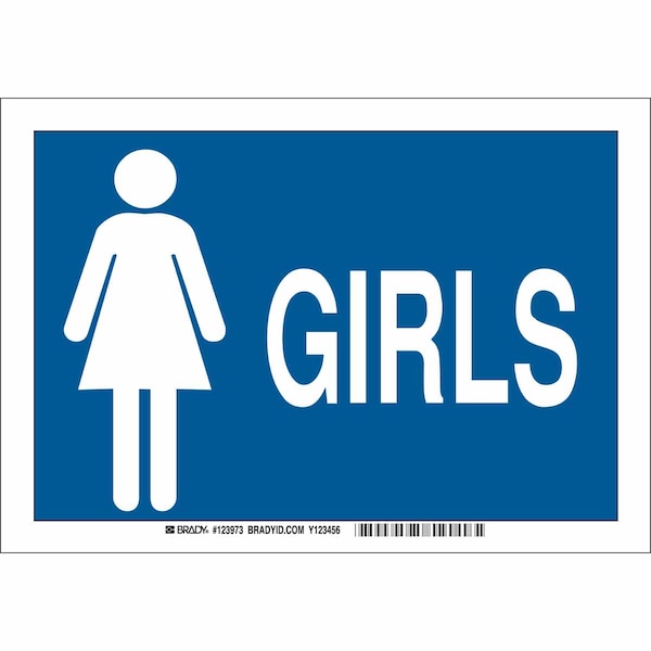 Brady Restroom Sign, Girls, 10" W x 7" H, Rectangle, Polyester, 123973 123973 - main