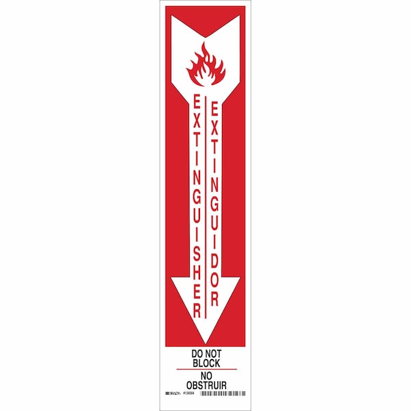 Brady Fire Extinguisher Sign, 18 in Height, 4 in Width, Aluminum, Rectangle, English, Spanish 124562 - main