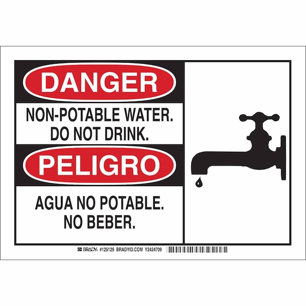 Brady Danger/Peligro, Non-Potable Water. Do Not Drink./Agua No Potable., 14" W x 10" H, Plastic, 125131 125131 - main