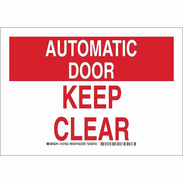 Brady Automatic Door Keep Clear, 7 in x 10 in, Rectangle, Polyester, 127082 127082 - main
