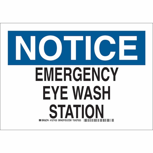 Brady Notice, Emergency Eye Wash Station, 14" W x 10" H, Rectangle, Polyester, 127403 127403 - main